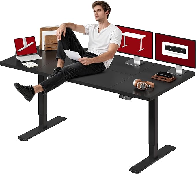 SANODESK Standing Desk Height Adjustable Electric Stand up Desk 79x32 Inches Sit Stand Home Office Desk with Splice Board, Black Frame/Black Top