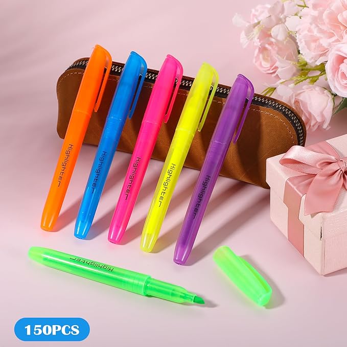 AojSup 150 Pcs Highlighters Bulk Pack, Assorted Colors, Chisel Tip, Highlighters Assorted Colors Bulk Suitable for Adults Highlighting Planner Notes, Office School Supplies