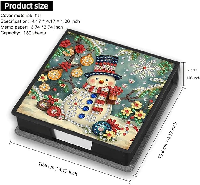 Snowman Diamond Painting Kit Note Box,Memo Paper Storage Box Diamonds Art,Sticky Note Holder Diamonds Art,Diamond Painting Memo Pad For Office Desk. (Snowman)