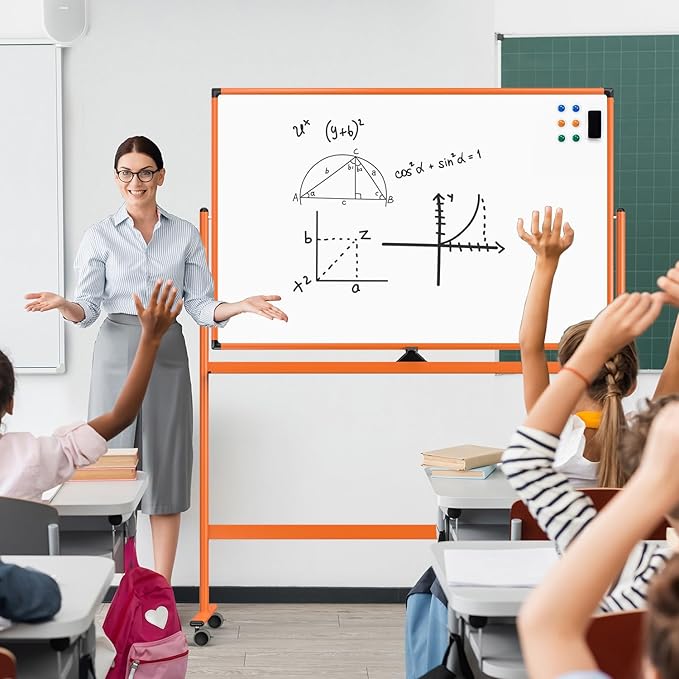 Large Dry-Erase Rolling Magnetic Whiteboard - 48 x 32 Inches Dry Erase Board with Stand Height Adjust Double Sides Mobile White Board Easel on Wheels with 25 Sheets Paper Pad Office, Home & Classroom