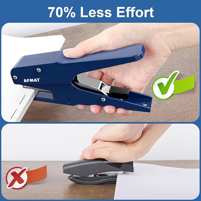 AFMAT Effortless Plier Stapler, Metal 35 Sheet Stapling Plier, 15000+ Stapling Times, with Staples & Reload Button, Handheld Stapler Heavy Duty, Space Save Size, Good for Office, Home, School, Blue
