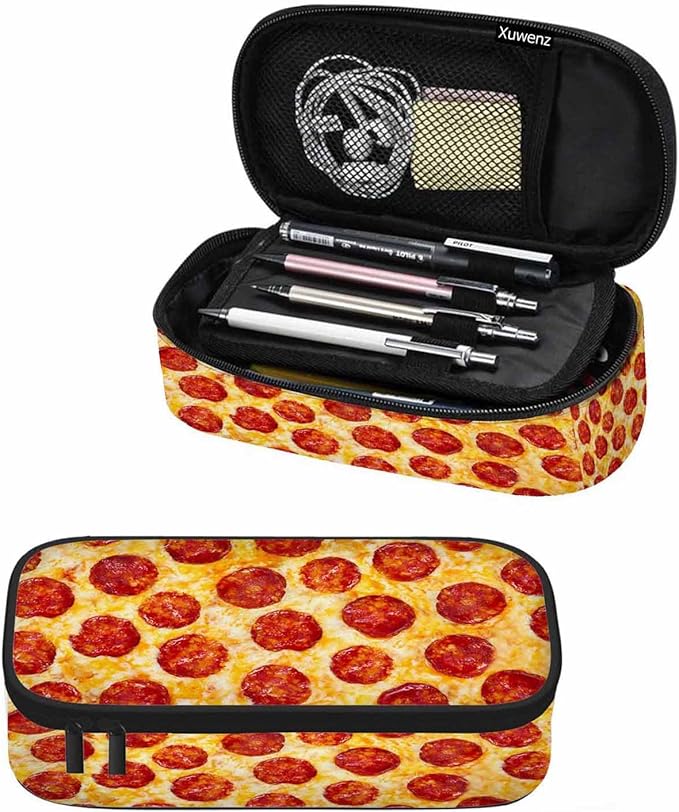 Cheese Pizza Pencil Case Fantasy Delicious Food Circle Pencil Bag Pouch Box Organizer for College Student Teen Adults