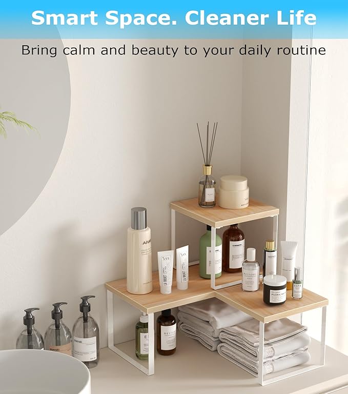 Aothia Wood Desktop Shelf for Top of Desk - 2-Tier Adjustable Bookshelf Organizer, Freestanding Stackable Shelves for Office, Home, Kitchen Counter (Oak)