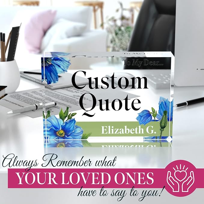 Custom Acrylic Sign Personalized, Custom Desk Name Plate, 18 Styles, (5"x7"), With Gift Box, USA Made by Acryluxe. (Meconopsis)