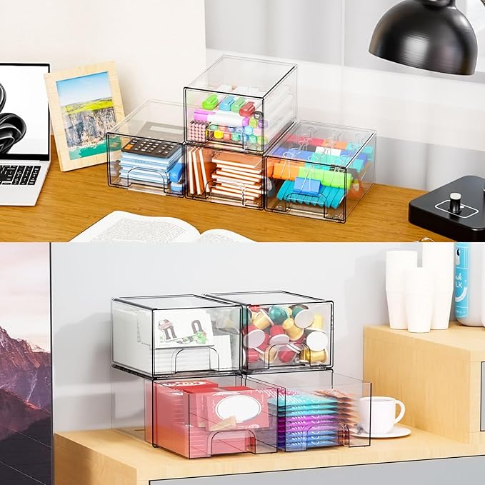 4.4" Tall Small Clear Acrylic Stackable Storage Drawers for Vanity,Under Sink,Bathroom Closet,Medicine Cabinet Organization and Plastic Storage Bins for Organizing Makeup,Baby Bottles,Pacifier,4 PCS