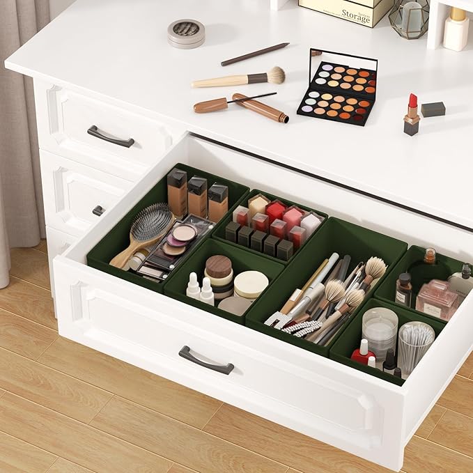 DIMJ Drawer Organizer Clothes, 12 Pack Dresser Organizer, Foldable Closet Organizers and Storage, Fabric Dresser Bins, Drawer Dividers for Nursery, Baby Clothes, Underwears, Sock (Green)