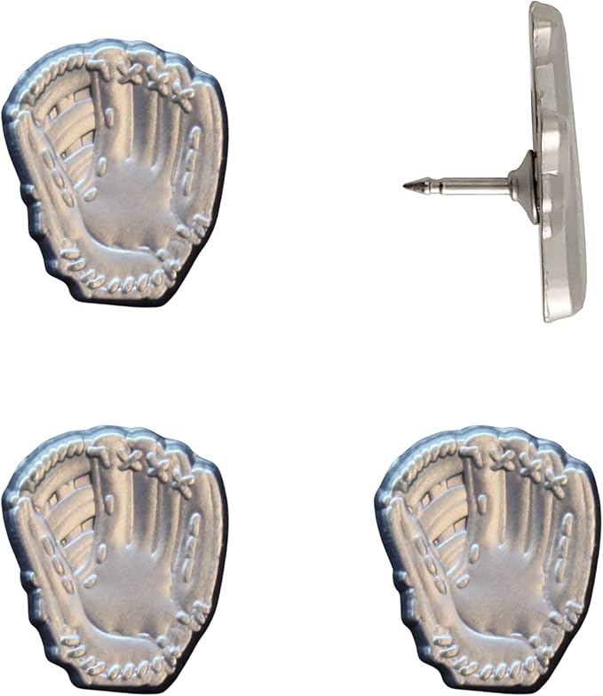Baseball Glove Push Pins - Silver Baseball Glove Map Pins for Cork Boards, Maps, or Lapel Use - Designed in USA - Set of 4