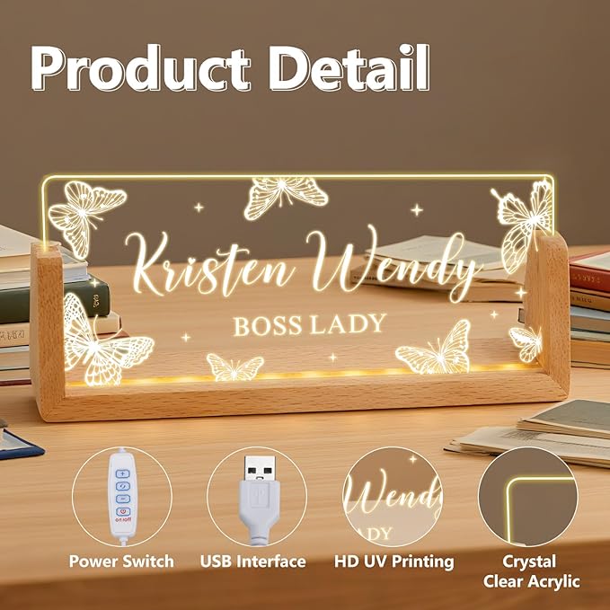 Ships Next Day, Custom Name Plate for Desk - Business Light Up Acrylic Desk Name Plate Personalized Elegant Office Gift for Boss Coworker Teacher Employee Appreciation Gift, Office Decor for Women Men