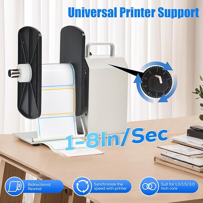 Automatic Label Rewinder Machine with Bidirectional Functionality, Supports 1"/1.5"/3" Core Sizes, Accommodates Labels up to 4.72" Wide, Features Printer-synchronized Operation, Speed Adjustable