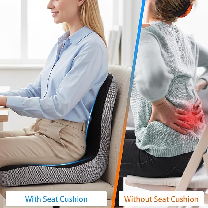 Ergonomic Memory Foam Reenly Back and Seat Cushion & Non-Slip Base with Adjustable Straps for Office Seat Cushion and Car Cushion,Removable Washable Cover- Breathable Mesh