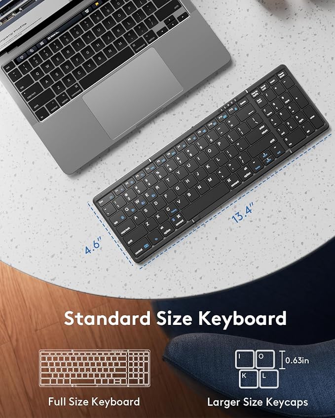 Samsers Foldable Bluetooth Keyboard with Numeric Keypad, Full-Size Wireless Folding Keyboards with PU Leather, Portable Travel for iOS Android Windows Mac OS, Support 3 Device(BT5.1 x 3)-Black