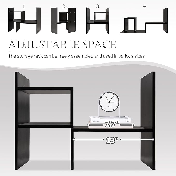 Jerry & Maggie Desktop Organizer Office Storage Rack Adjustable Wood Display Shelf, Birthday Gifts Toy Home Decor Free Style Rotation Display True Natural Stand Shelf (Black)
