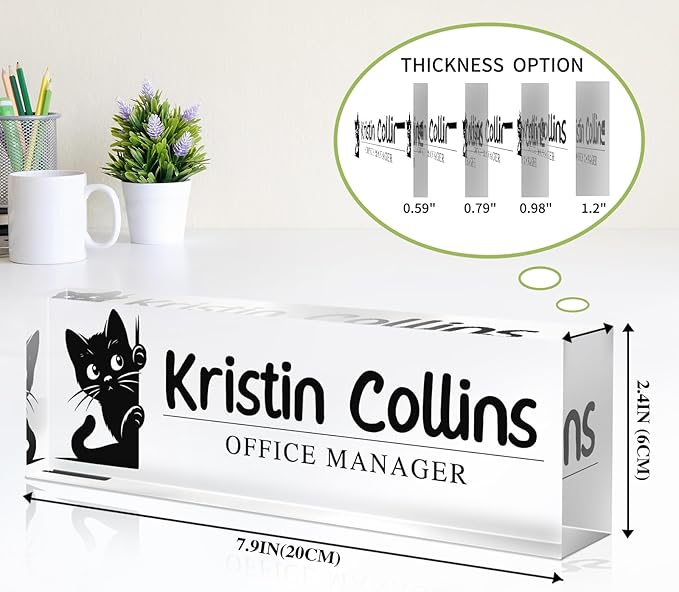 Custom Name Plate for Desk, Personalized Desk Name Plate on Clear Acrylic Glass, Appreciation Gifts for Teacher Employee Boss Coworkers Nurse, Office Desktop Accessories For Women Men (Slate)