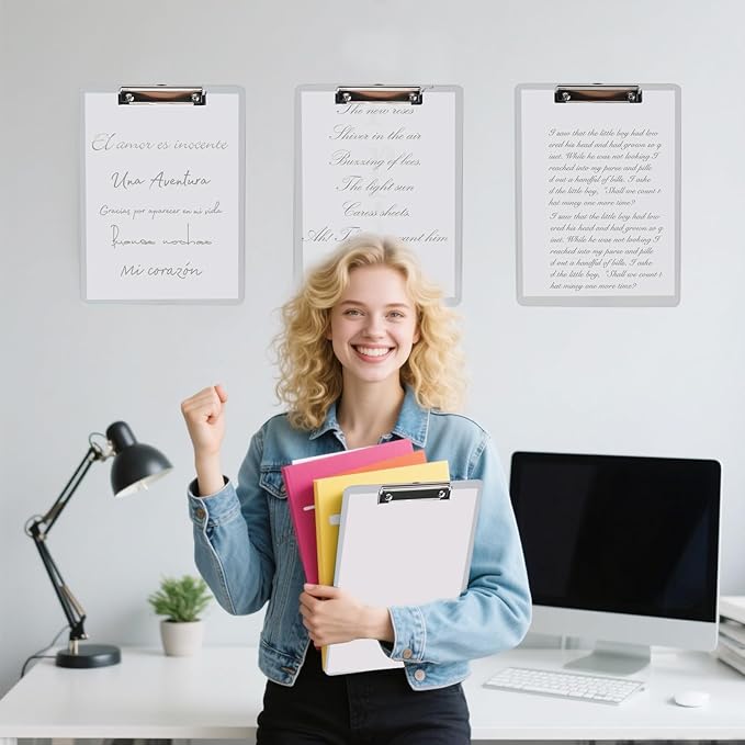 Dovesail 12 Pack Plastic Clipboards A4 Letter Size, 12.5" x 9" Clear Clipboards Bulk, Hangable Clip Boards with Low Profile Metal Clip,Office Supplies Classroom