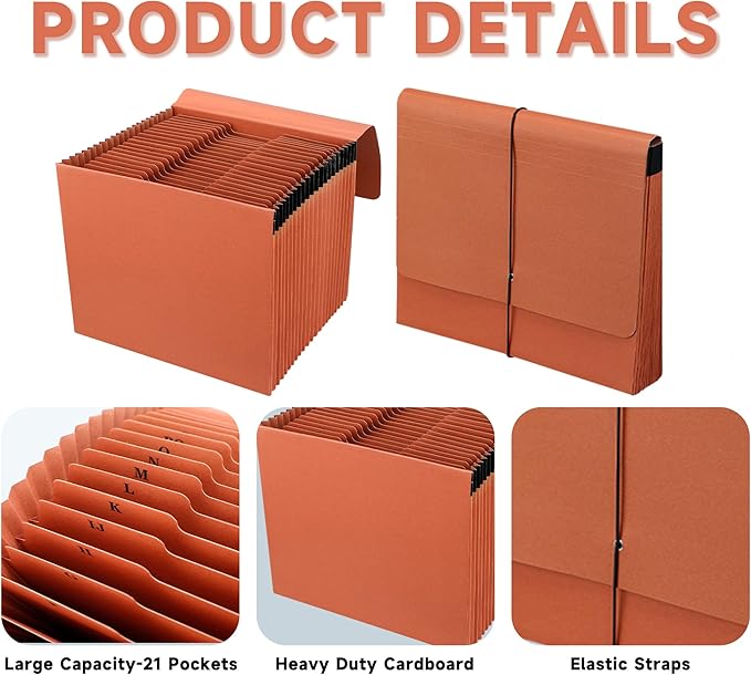 Expanding File Pockets with Cover,A-Z 21 Pockets Accordion File Organizer,Letter Size File Folder,Heavy Duty Expanding File Folder for Classroom,Home,Office and Travel
