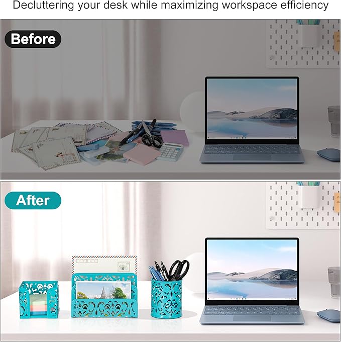 EasyPAG Desk Organizers and Accessories 3 Pieces Office Organizer Set - Pen Holder for Desk, Mail Sorter Countertop and Sticky Note Holder, Dark Teal