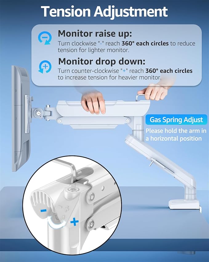Single Monitor Mount for 32 27 24 22 inch Screen, Monitor Arm Holds 4.4-22 lbs, Monitor Desk Mount, Gaming & Home Office Use, VESA 75x75mm & 100x100mm, Freelift Pro White