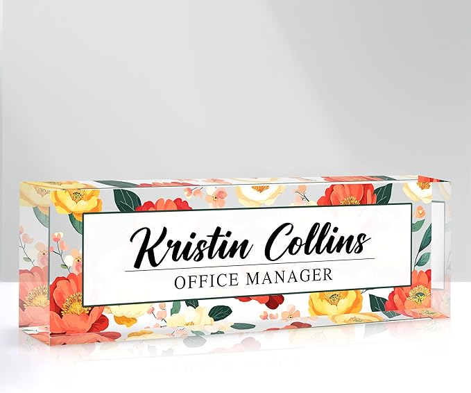 Custom Name Plate for Desk, Personalized Desk Name Plate on Clear Acrylic Glass, Appreciation Gifts for Teacher Employee Boss Coworkers Nurse, Office Desk Accessories for Women Men (Persimmon)