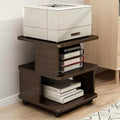 Under Desk Drawer Wooden 2 Tier Printer Shelf with Storage，Mobile Cart Wooden File Cabinets with Open Storage Shelf(Black Walnut,19.7x19.7x19.7in)