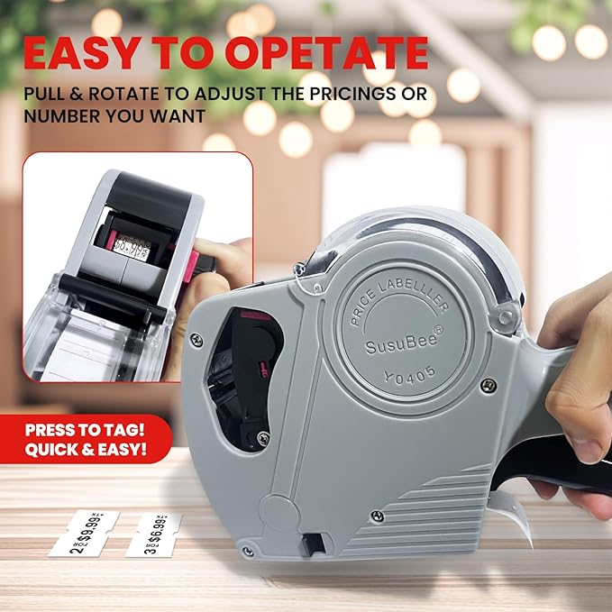 2 Pack Price Gun - 1 Line Label Pricing Gun with 10,000pcs White Labels Handheld Date Code Prices Labels Maker with Pre-Loaded Inks & Label Remover for Retails, Yard Sales, Groceries, Supermarket