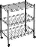3 Tier Rolling Cart Service Cart Wire Basket Shelf Storage Trolley Shelf 2 Bottoms for Choose(Castor or Leveling Feet) for Office,Kitchen,Black(23.23" L x 13.11" W x 32.28" H)
