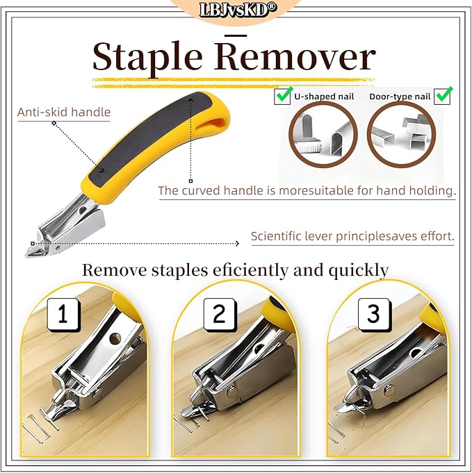 Upholstery Carpet Staple Remover and Nail Puller Remover Tool Set - Staple Puller & Tack Lifter Fastener Remover for Furniture Floor Wall Wood Case Car Photo Frames (4-PK)