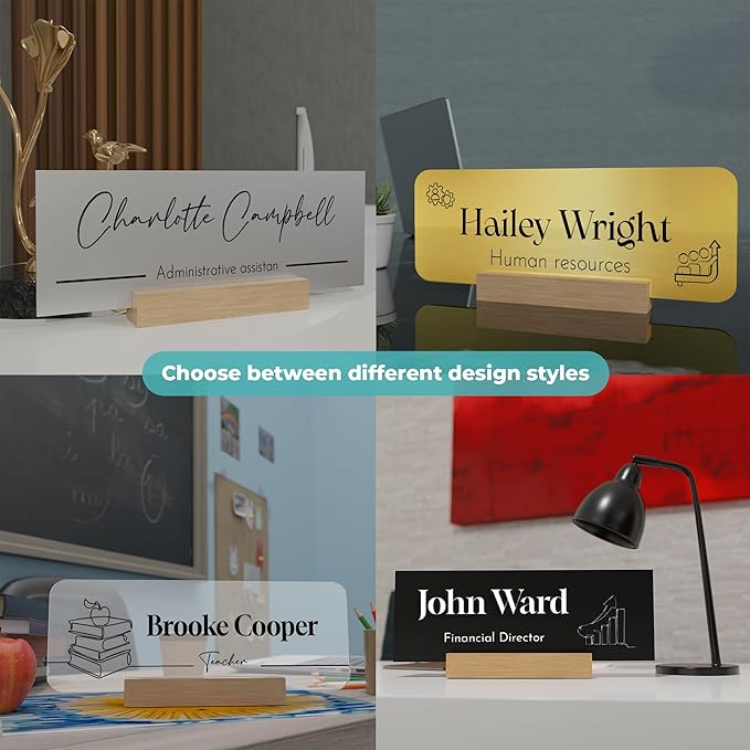 EGD Acrylic Desk Name Plate Personalized I Cute Office Decor I Office Desk Accessories with Various Material Options I Personalized Name Plate with Font Options (10 x 3.5 Inch) (1. Acrylic)