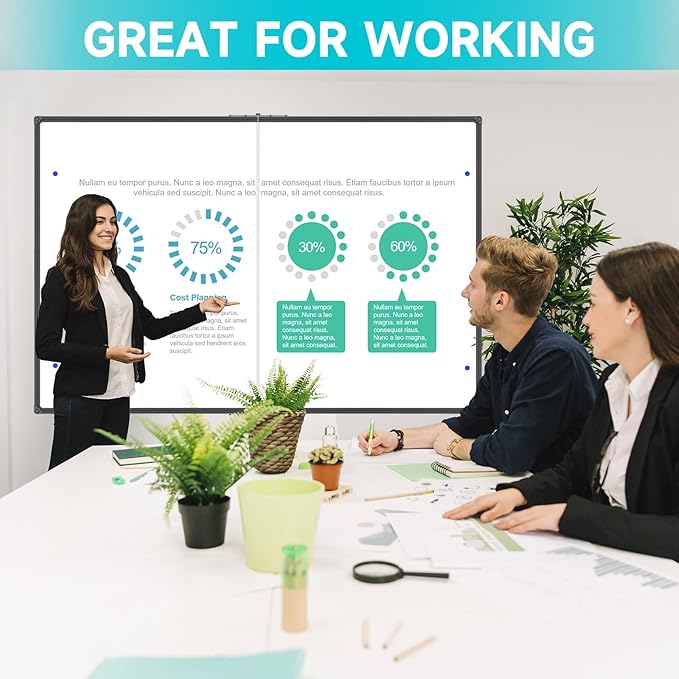 JILoffice Large Foldable White Board 60 x 48 Inches, Dry Erase Magnetic White Board, Black Aluminum Frame with 2 Detachable Marker Trays Wall Mounted Board for Office Home and School