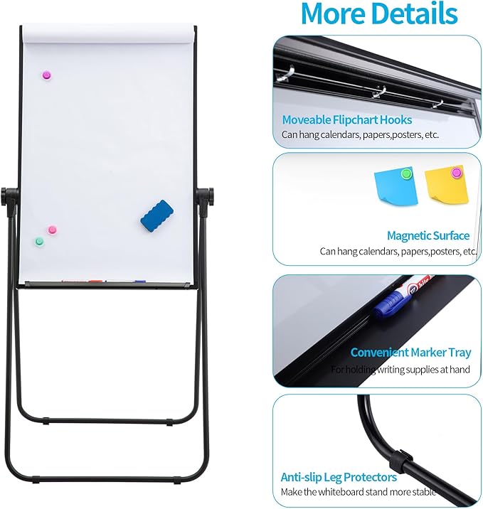 U-Stand Whiteboard Easel-36x24 inches Double Sided Magnetic Dry Erase Board Easel, Height Adjustable & 360 Degree Rotating White Board, Black