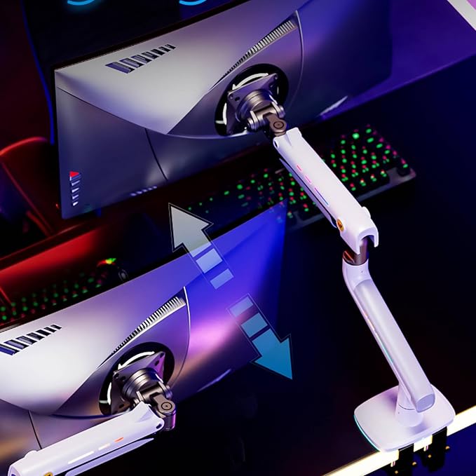 NB Gaming Monitor Arm or for 32 to 60 Inches Screen, Load up to 20 kg, VESA 75/100, RGB-Light, Heavy Duty, Multi Angle Adjustable, Premium Aluminum, White