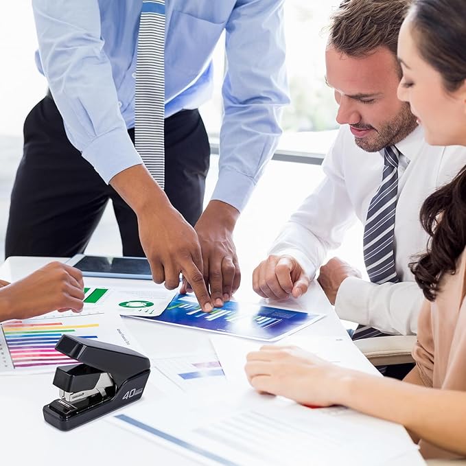 Deli Stapler, Effortless Staplers for Desk, 40 Sheet Capacity Heavy Duty, One Touch, No Effort, Easy to Load,with 2000 Staples & Staple Remover, Good for Office, Home Use, Black