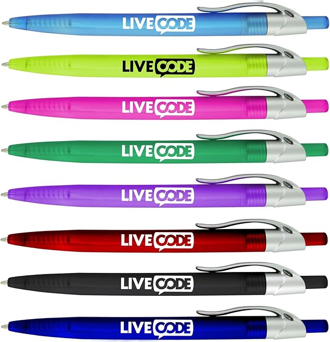 SyPen Personalized Pens With your Custom Logo or Text-500 Pack Bulk-for Businesses, Parties, and Events, Custom Printed Ballpoint Click Pens, Translucent Barrel, Blue Pen, Black Ink