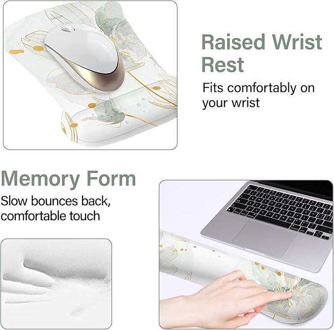 MOSISO Desk Mat Keyboard Mouse Pad Set, Large Gaming Mouse Pad&Keyboard Wrist Rest&Mousepad with Wrist Rest&Coaster, Ergonomic Non-Slip Home Office Mousepad with Memory Foam, Green