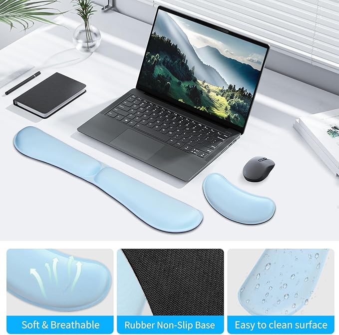 ZIBLY Wrist Rest Keyboard and Mouse Set - Non Slip Ergonomic Wrist Cushion Support Pad - Easy Typing,Pain Relief – Premium Silky Gel Memory Foam for Work from Home Gaming Computer Laptop