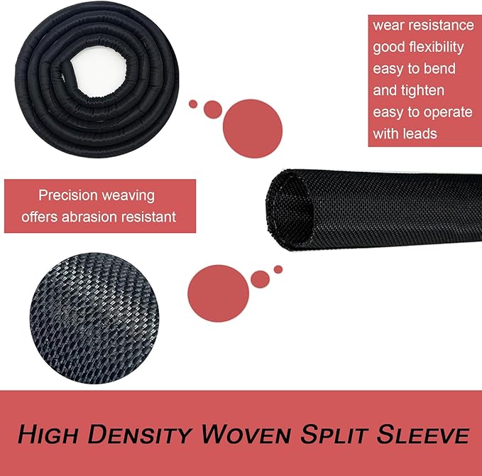 Split Mesh Cord Sleeve Loom Tubing Cable Cover Braided Cable Management Auto Protective Wire Harness Wrap Self Wrapping Woven 1"-35ft
