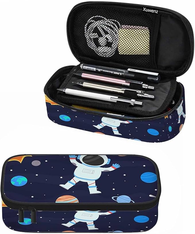 Astronaut Pencil Case Organizer Cartoon Starry Sky Planets Solar System Stationery Box Makeup Box School Supply for Boy Girl Men Women