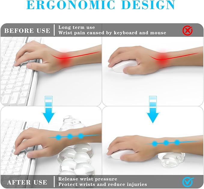 Gel Cloud Keyboard and Mouse Wrist Rest, Cute Wrist Support and Arm Support Keyboard Rest for Keyboard and Mouse Typing Pain Relief，Suitable for Office/Computer/Laptop/Gaming（White）