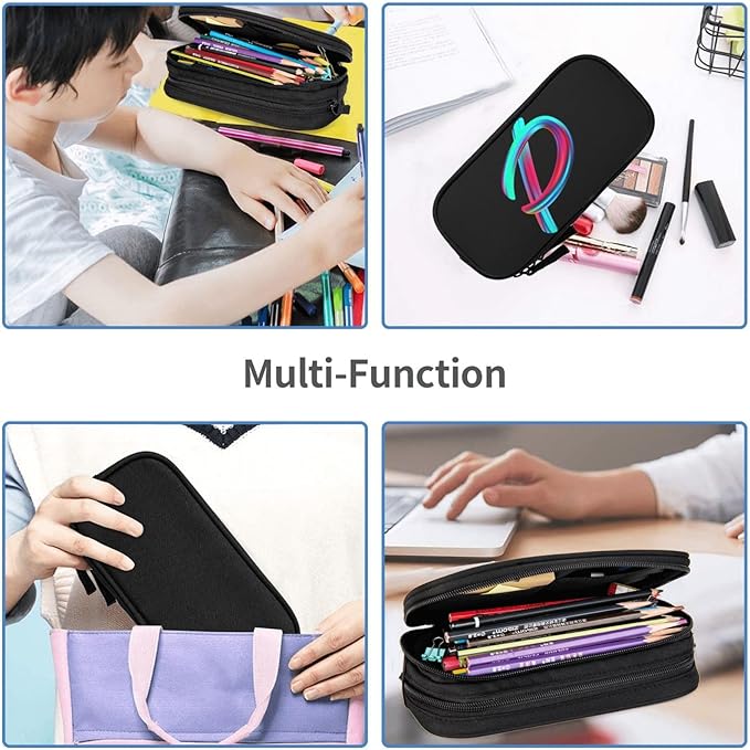 Cute Initial Pencil Case for Kids Students, Large Capacity Pencil Pouch for Boys Girls, Letter Design Pencil Box Pen Bag Office Stationery Organizer, Rainbow Letter P