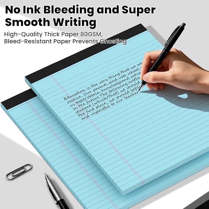 2pcs Legal Pads 8.5 x 11,Notepads 8.5 x 11 Inch, 30 Sheets/Pack, Blue Note Pads Clear Print Writing Pads of Paper, Perforate Wide Ruled Lined with Sturdy Back for Office, Business & School Supplies