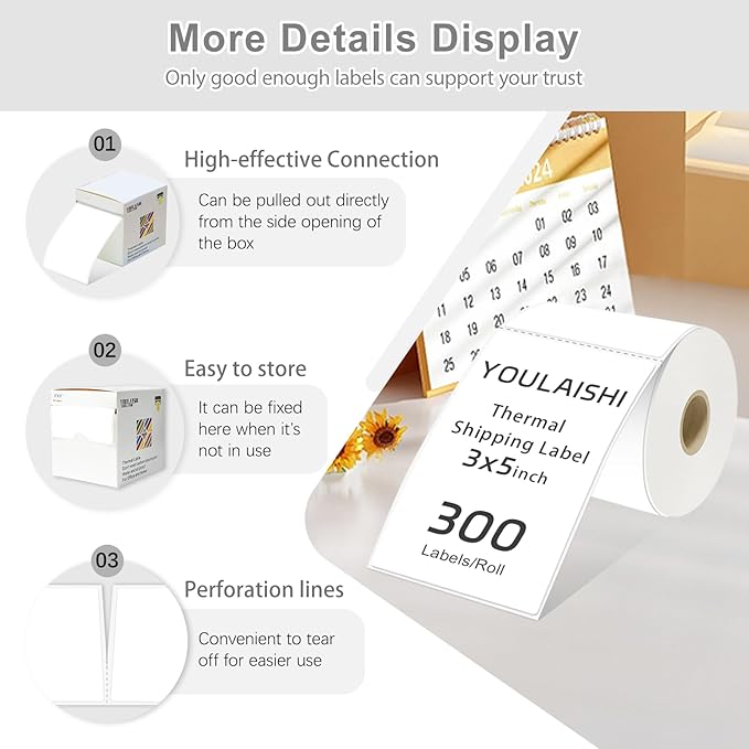 YOULAISHI 3 X 5 Inch Rectangle Sticker White Moving Labels for Boxes, 300PCS Waterproof Removable White Labels Stickers to Write on for Bar-Codes, Address, Small Business Labeling, Inventory