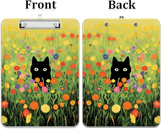 Rimilak Plastic Clipboards with Metal Clip, A4 Letter Size 9 x 12.5 in, Office Decorative for Students Women Men and Kids, Cute Custom Pattern, Green Grass Cat