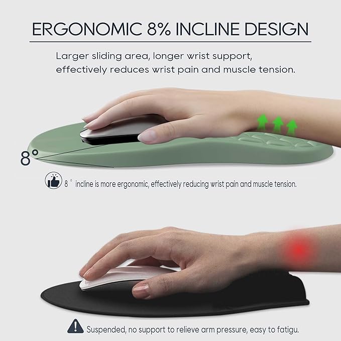 Ergonomic Mouse Pad Wrist Support,Green Mouse Pads with Wrist Rest，Non-Slip Pu Base Desktop Gaming Mousepad & Wrist Rests for Pain Relief, Computer, Office & Home
