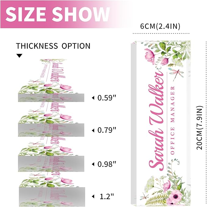 Name Plate for Desk, Desk Name Plate Personalized, Office Decor for Women Men, Acrylic Desktop Accessories, Office Appreciation Gifts for Boss Social Workers Nurse Teacher Employee (Pink/Cyan)