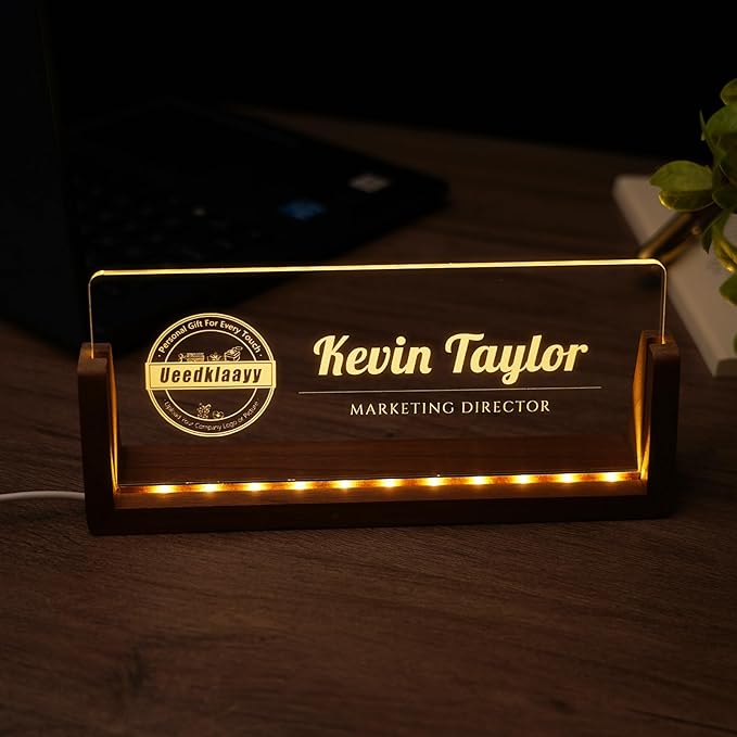 Desk Name Plate Personalized, Custom Office Light Up Name Plate for Desks, Desk Decorations for Women Men Office, Employee Appreciation Gifts for Coworkers