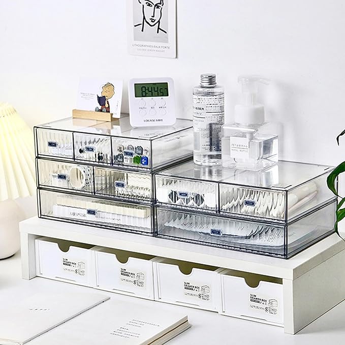 Desk Drawer Organizer, Stackable Office Supplies Desk Organizer, Plastic Plastic Storage Drawer, Desk Grocery Organizer For Stationery/Office Supplies (Clear, 1 Compartment)