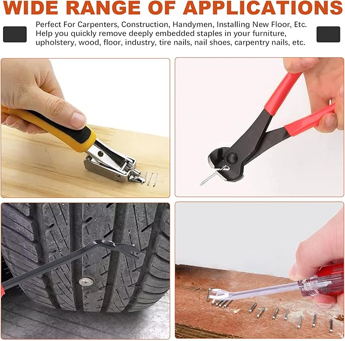 Tanstic 4Pcs Nail Puller and Staple Remover Tool Set, Including 7'' End Cutting Plier, Tack Lifter, Carpet Remover for Furniture, Floor, Wall, Car, Photo, Frame, Wooden Case, Carton