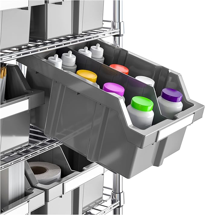 Seville Classics Heavy Duty NSF Bin Rack Solid Steel Wire Shelving Storage Unit, Patented Organizer for Garage, Warehouse, Office, Restaurant, Classroom, Kitchen, Gray, Includes 16 Bins