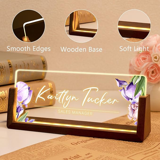Desk Name Plate Personalized, Custom Office Light Up Name Plate for Desks, Desk Decorations for Women Men Office, Employee Appreciation Gifts for Coworkers