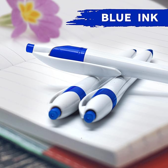 DISCOUNT PROMOS Slim Curvy Ballpoint Pens Set of 10, Bulk Pack - Blue Ink, Retractable, Great for Office, School, Tradeshows - Blue