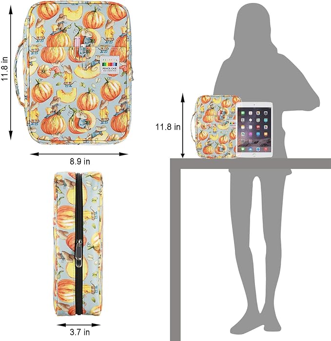 YOUSHARES Colored Pencil Case 220 Slots Pen Case Organizer With Handy Wrap & Zipper, Multilayer Holder for Prismacolor Colored Pencils & Gel Pen (Pumpkin)